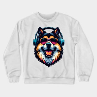 Eurasier Smiling DJ with Vibrant Sound Waves Crewneck Sweatshirt